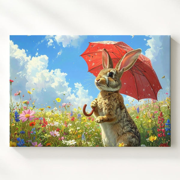 Bunny with Red Umbrella Canvas – Playful Spring Wall Art - Gifitto