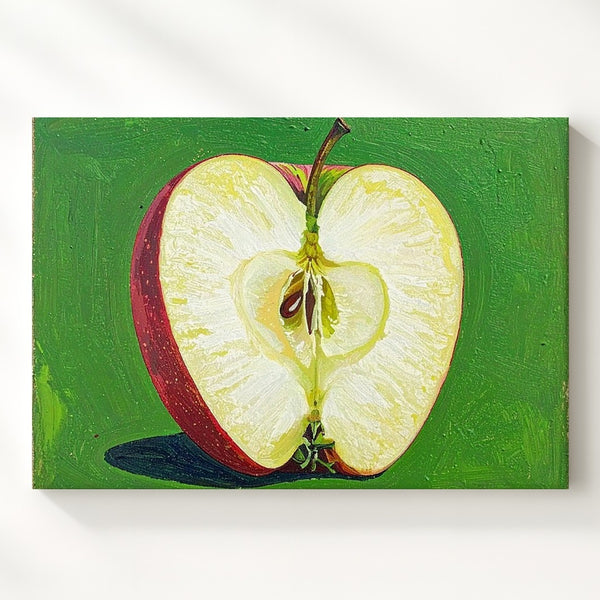 Minimal Apple Slice Canvas – Graphic Fruit Art on Vibrant Green Background - Gifitto