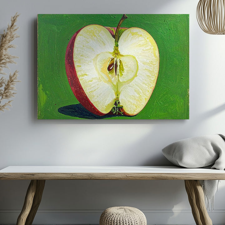 Minimal Apple Slice Canvas – Graphic Fruit Art on Vibrant Green Background - Gifitto