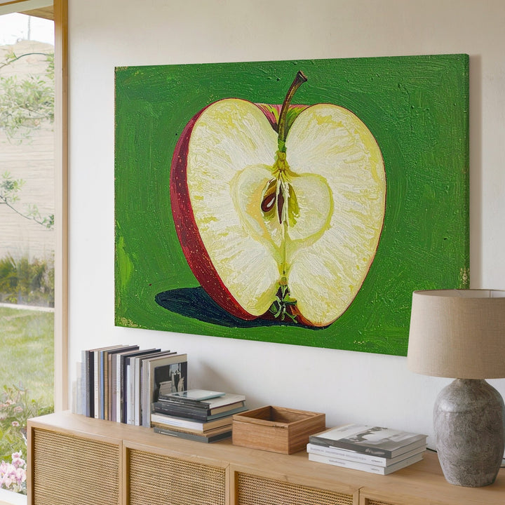 Minimal Apple Slice Canvas – Graphic Fruit Art on Vibrant Green Background - Gifitto