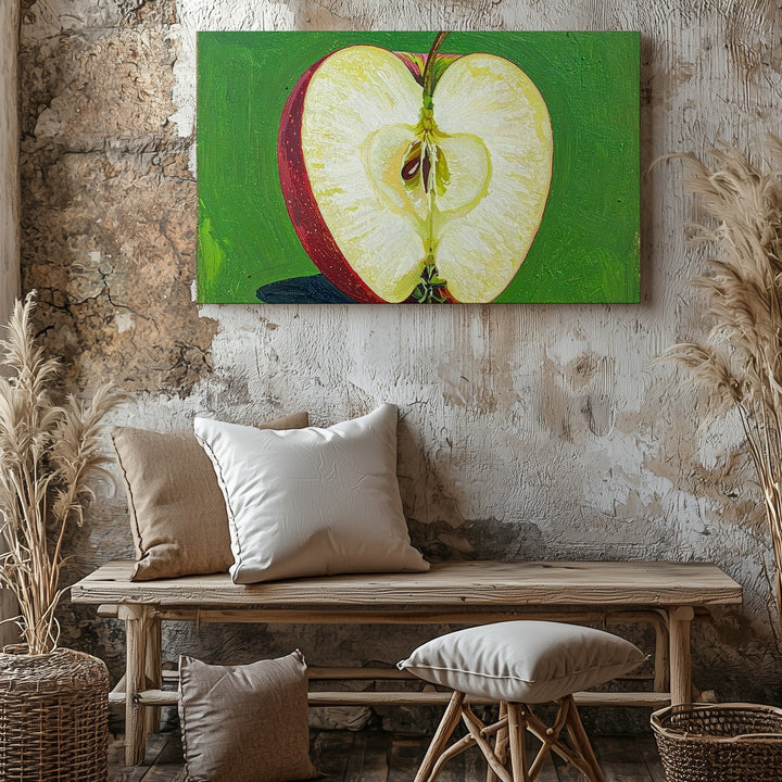 Minimal Apple Slice Canvas – Graphic Fruit Art on Vibrant Green Background - Gifitto