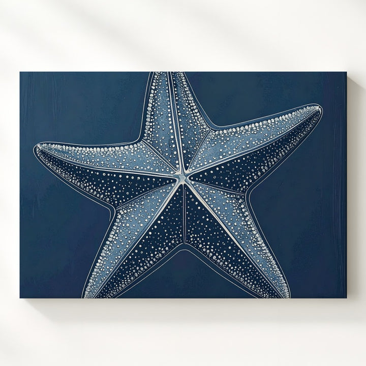 Minimalist Starfish Canvas – White Line Art on Deep Navy - Gifitto