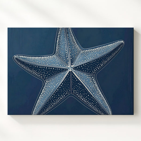 Minimalist Starfish Canvas – White Line Art on Deep Navy