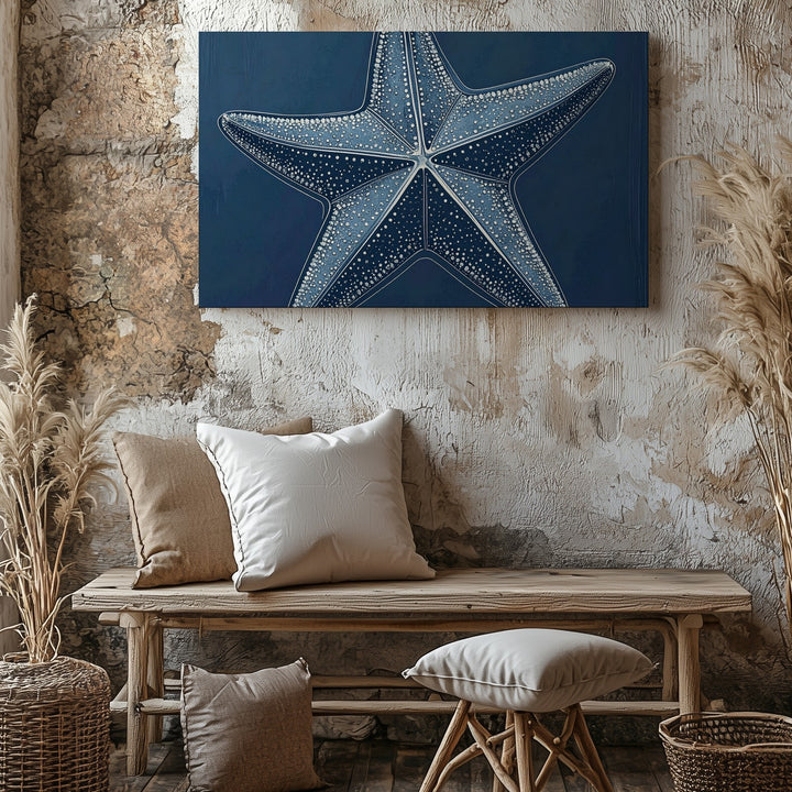 Minimalist Starfish Canvas – White Line Art on Deep Navy - Gifitto