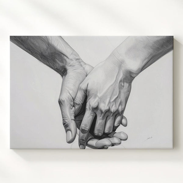 Gentle Touch Canvas – Minimalist Black-and-White Handholding Art - Gifitto