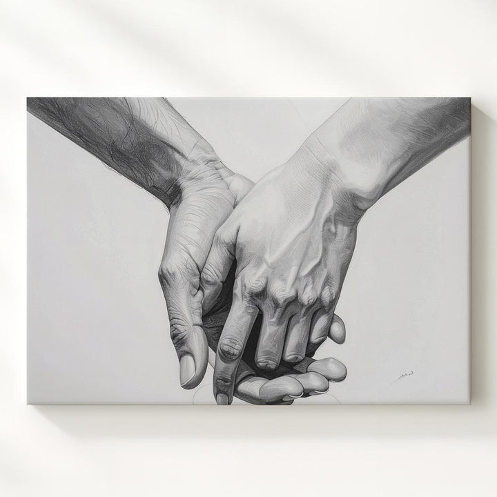 Gentle Touch Canvas – Minimalist Black-and-White Handholding Art - Gifitto