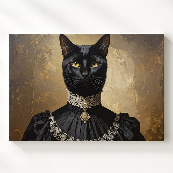 Victorian Black Cat Portrait Canvas – Regal Anthropomorphic Wall Art - Gifitto