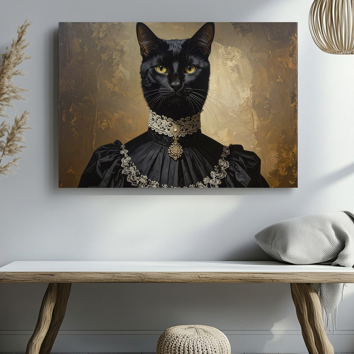 Victorian Black Cat Portrait Canvas – Regal Anthropomorphic Wall Art - Gifitto
