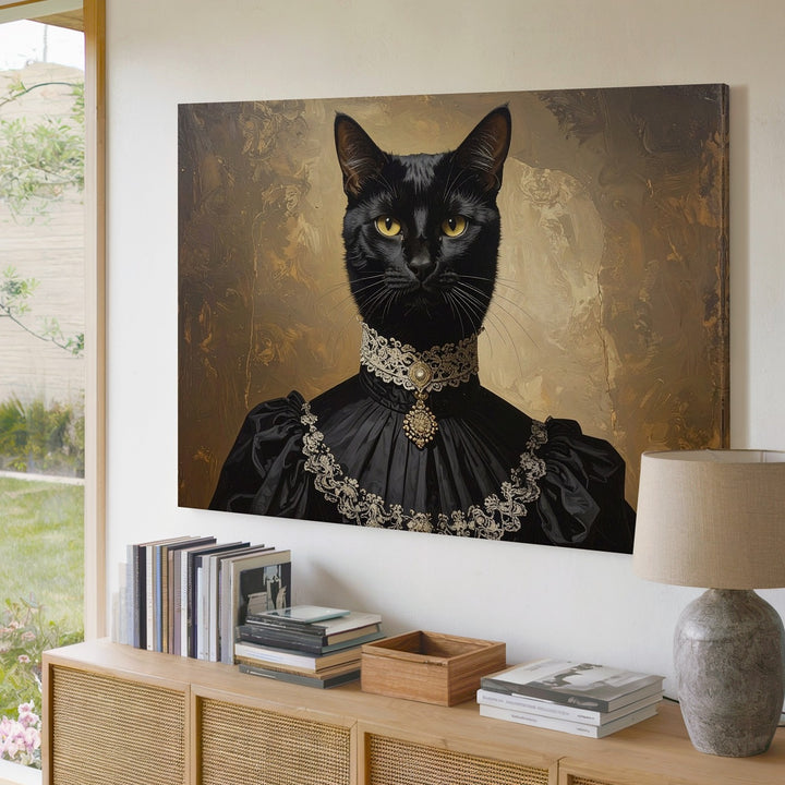 Victorian Black Cat Portrait Canvas – Regal Anthropomorphic Wall Art - Gifitto