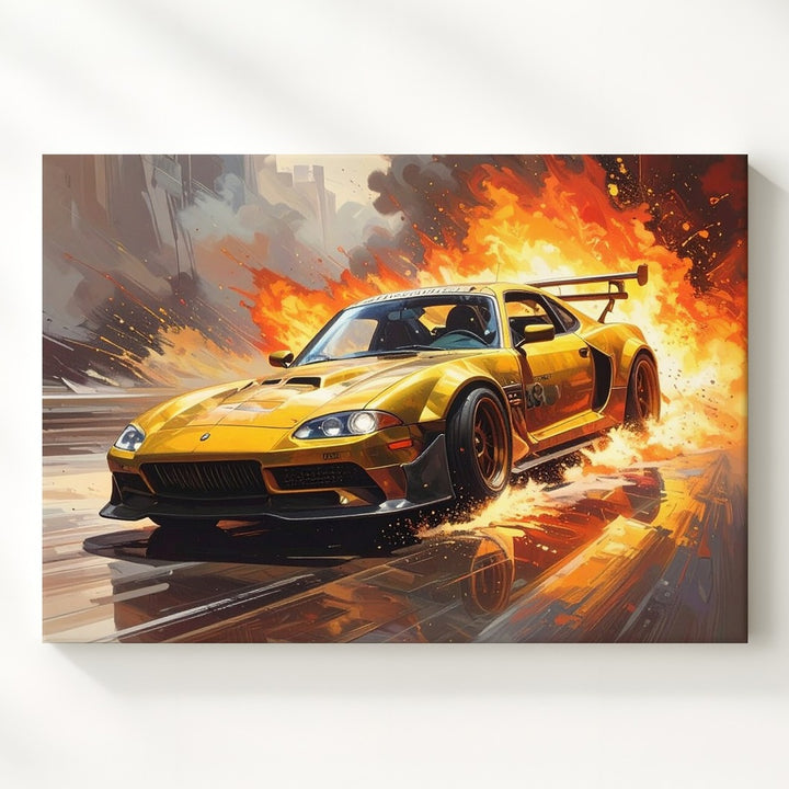 Golden AMG GT Racing Canvas – High-Speed Motion in Fiery Cinematic Style - Gifitto