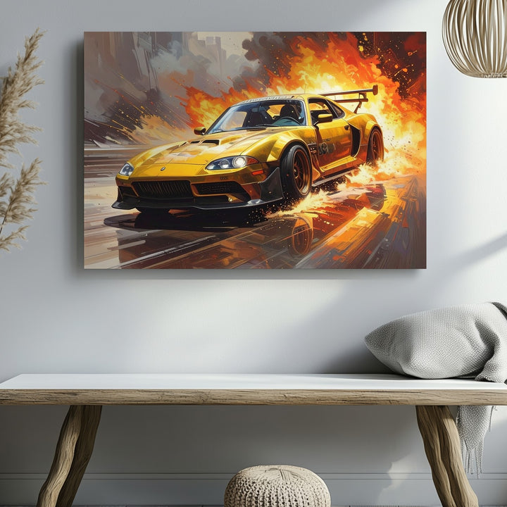 Golden AMG GT Racing Canvas – High-Speed Motion in Fiery Cinematic Style - Gifitto
