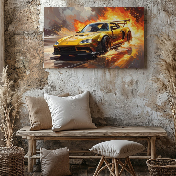 Golden AMG GT Racing Canvas – High-Speed Motion in Fiery Cinematic Style - Gifitto