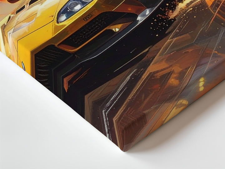 Golden AMG GT Racing Canvas – High-Speed Motion in Fiery Cinematic Style - Gifitto