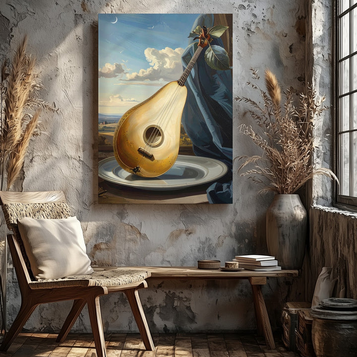 Surreal Pear Mandolin Artwork Canvas – Musical Instrument Merged with a Pear - Gifitto