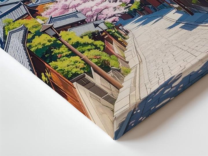 Kyoto Spring Street Canvas – Cherry Blossoms & Pagoda in Sunlit Harmony - Gifitto