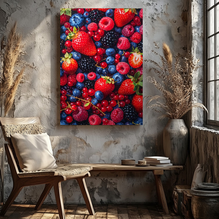 Mixed Berry Mosaic Canvas – Vibrant Photographic Composition of Summer Fruits - Gifitto