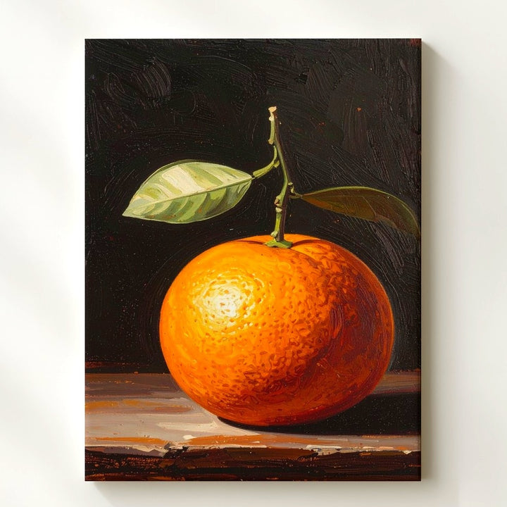 Classical Orange Still Life Canvas – Timeless Oil Painting with Green Leaves - Gifitto