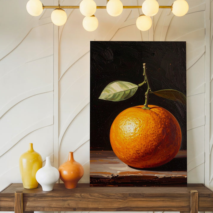 Classical Orange Still Life Canvas – Timeless Oil Painting with Green Leaves - Gifitto
