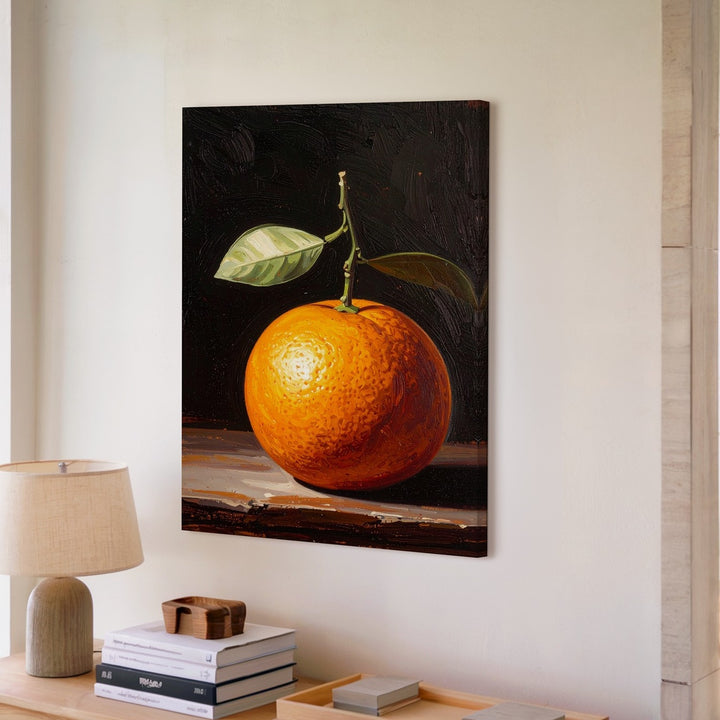 Classical Orange Still Life Canvas – Timeless Oil Painting with Green Leaves - Gifitto