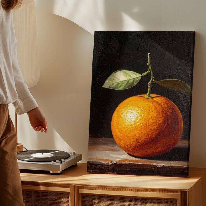 Classical Orange Still Life Canvas – Timeless Oil Painting with Green Leaves - Gifitto