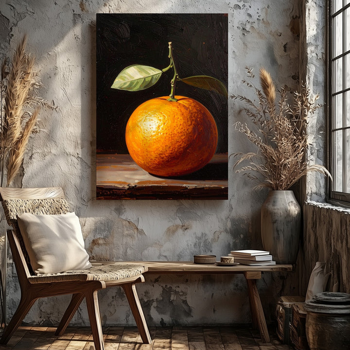 Classical Orange Still Life Canvas – Timeless Oil Painting with Green Leaves - Gifitto