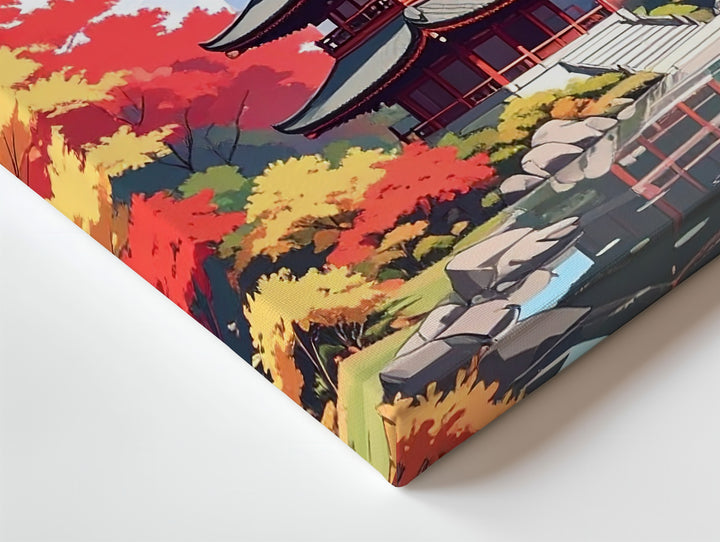 Autumn Pagoda Reflection Canvas – Colorful Japanese Fall Landscape Art - Gifitto