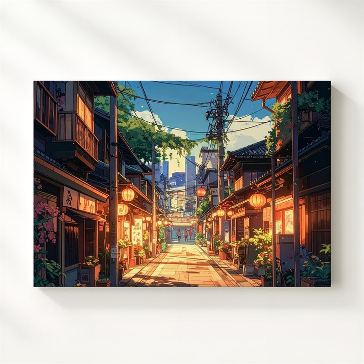 Twilight Lantern Street Canvas – Vibrant Japanese Urban Neighborhood Art - Gifitto