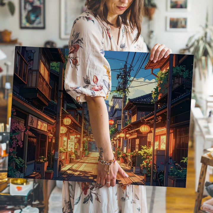 Twilight Lantern Street Canvas – Vibrant Japanese Urban Neighborhood Art - Gifitto