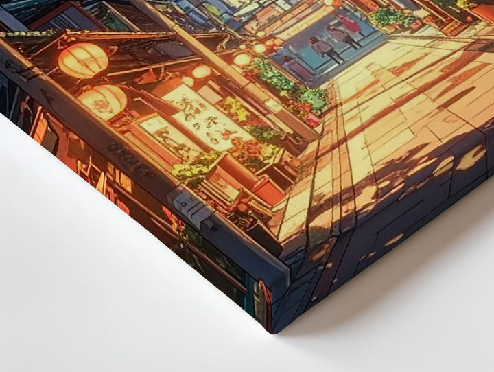 Twilight Lantern Street Canvas – Vibrant Japanese Urban Neighborhood Art - Gifitto