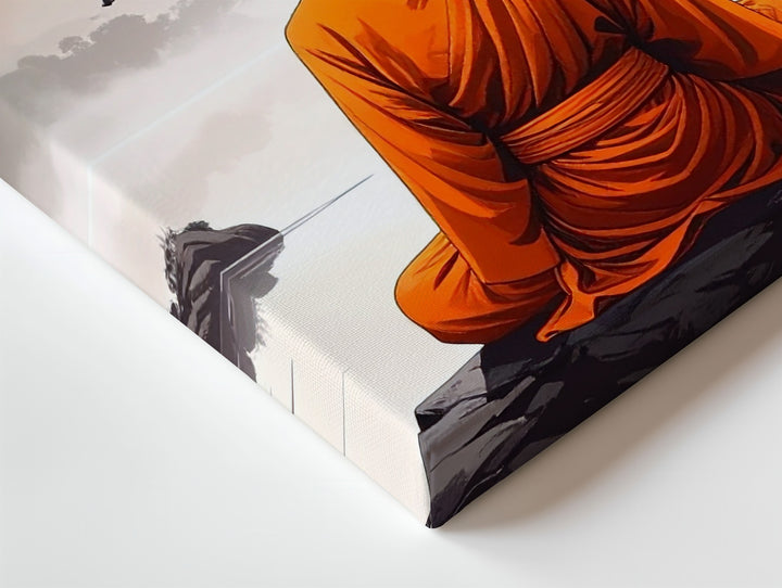 Meditating Monk Canvas – Minimalist Japanese Spiritual Serenity Art - Gifitto