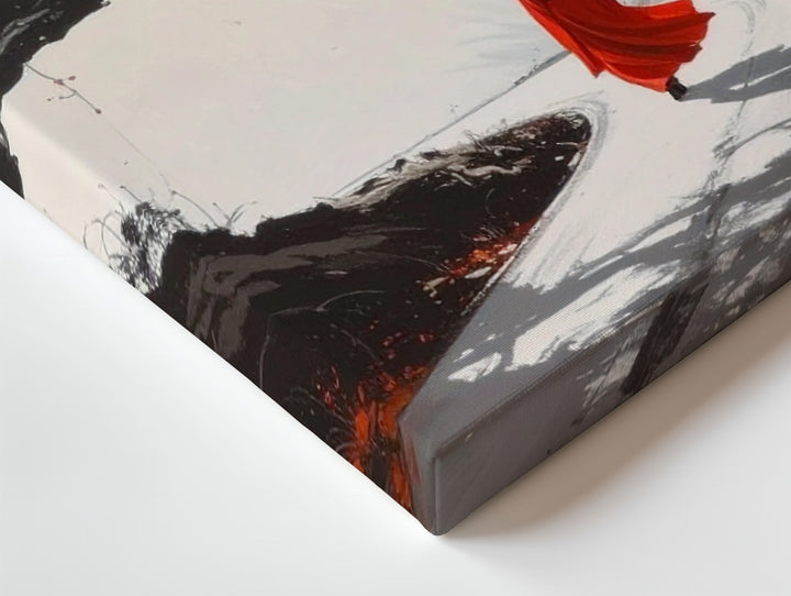 Red Robe Journey Canvas – Minimalist Japanese Sumi-e Path & Blossom Art - Gifitto