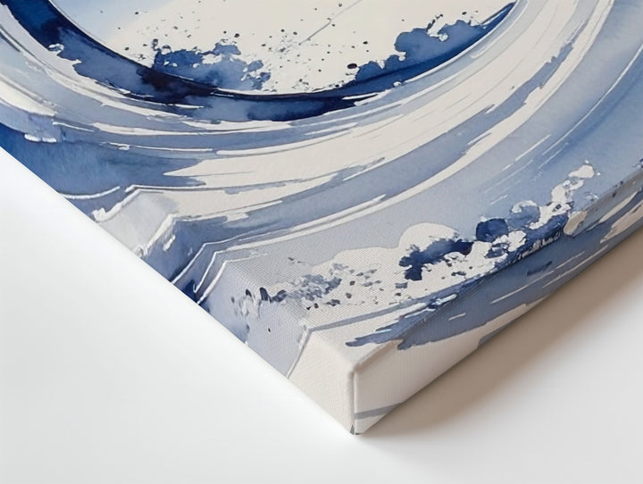 Indigo Enso Circle Canvas – Minimalist Zen Ink Brushstroke Art - Gifitto