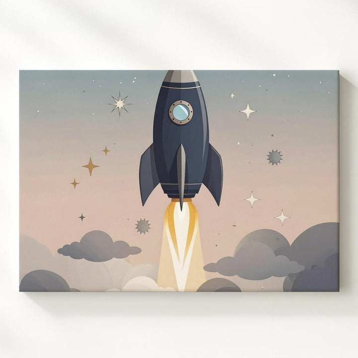Whimsical Rocket Launch Canvas – Space Adventure Nursery Wall Art - Gifitto