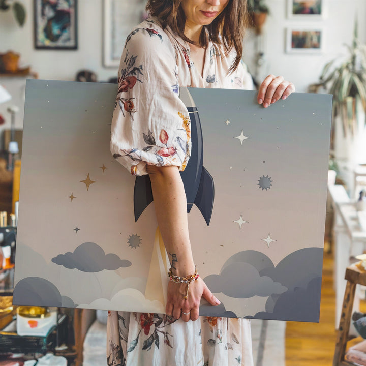 Whimsical Rocket Launch Canvas – Space Adventure Nursery Wall Art - Gifitto