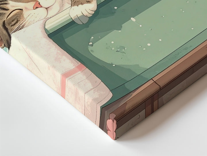 Pastel Tabby Cat in Washtub Canvas – Whimsical Bath Time Art - Gifitto