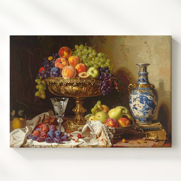 Golden Age Fruit Stand Canvas – Lavish Still Life with Baroque Elegance - Gifitto