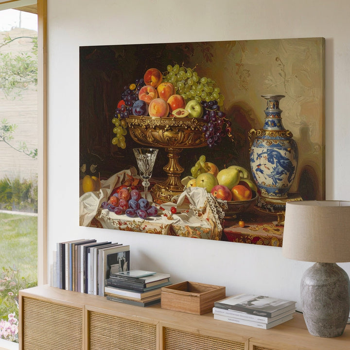 Golden Age Fruit Stand Canvas – Lavish Still Life with Baroque Elegance - Gifitto