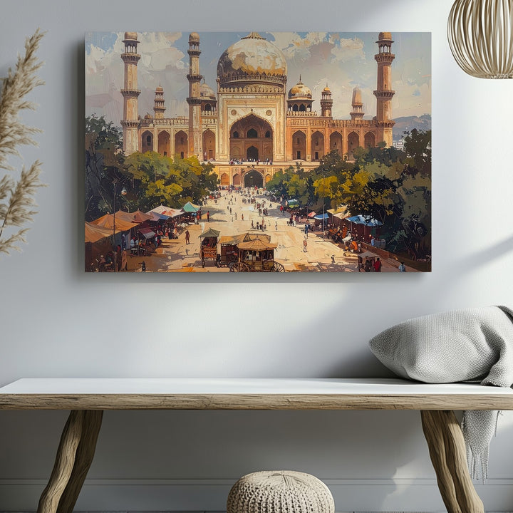 Charminar Market Scene Canvas – Historic Hyderabad Monument Wall Art - Gifitto