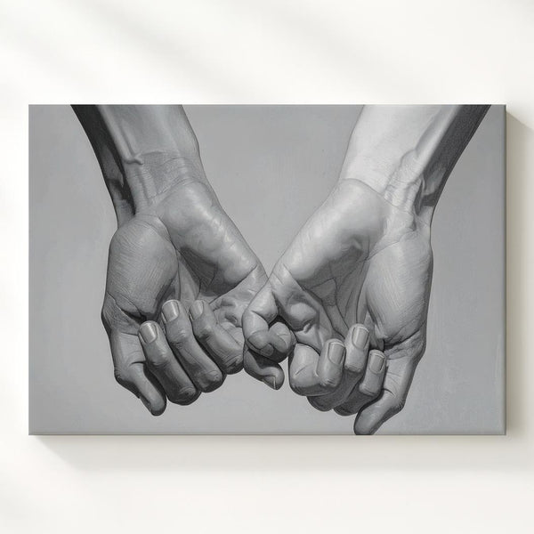 Clasped Hands Canvas – Grayscale Pencil Drawing of Unity and Trust - Gifitto