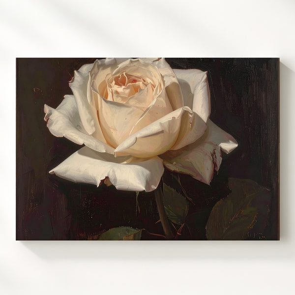 White Rose in Shadow Canvas – Photorealistic Floral Oil Painting - Gifitto