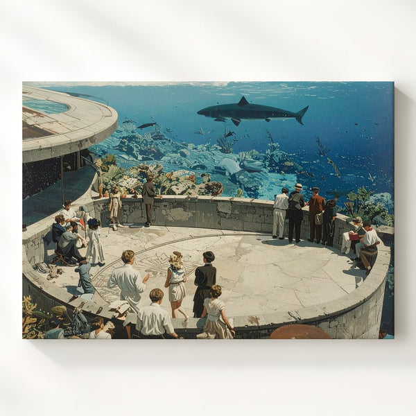 Retro Ocean Dome Canvas – Surreal Underwater Observation Deck Art