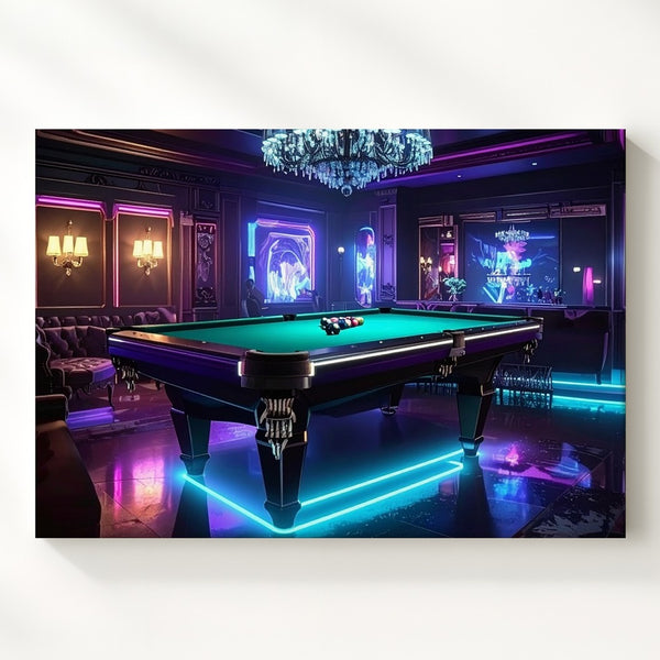 Neon Luxury Billiards Room Canvas – Futuristic Pool Lounge Wall Art - Gifitto