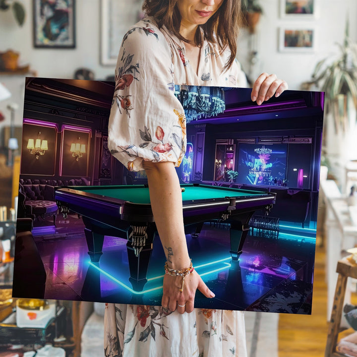 Neon Luxury Billiards Room Canvas – Futuristic Pool Lounge Wall Art - Gifitto