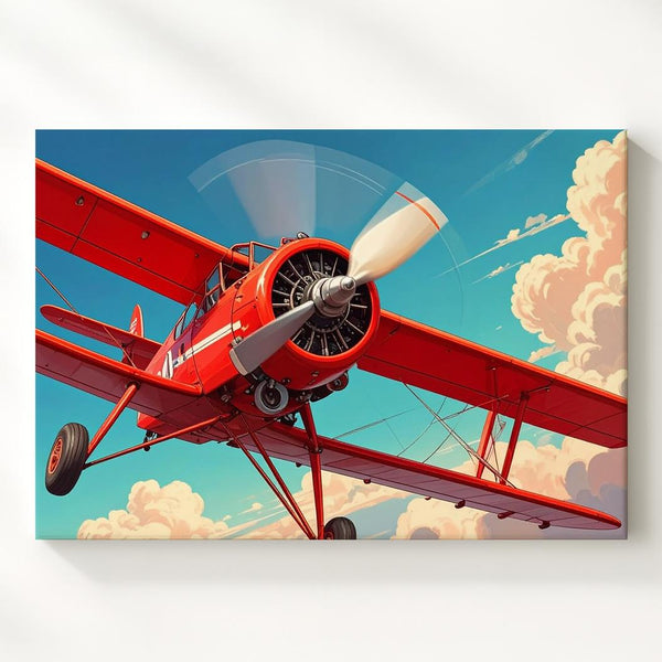 Red Biplane Adventure Canvas – Dynamic Vintage Aviation Wall Art - Gifitto