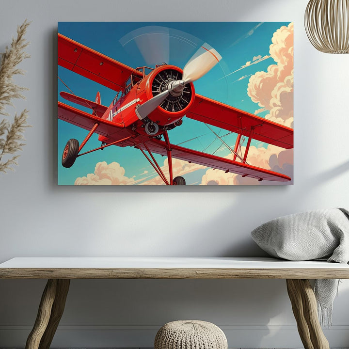 Red Biplane Adventure Canvas – Dynamic Vintage Aviation Wall Art - Gifitto