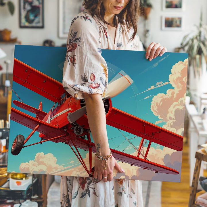 Red Biplane Adventure Canvas – Dynamic Vintage Aviation Wall Art - Gifitto