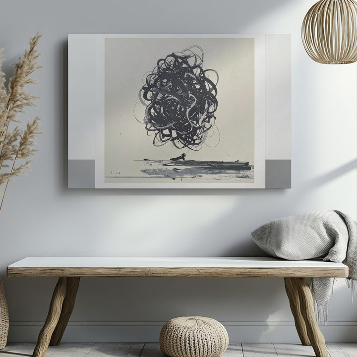 Tangled Ink Loop Abstract Canvas – Bold Black Line Art - Gifitto