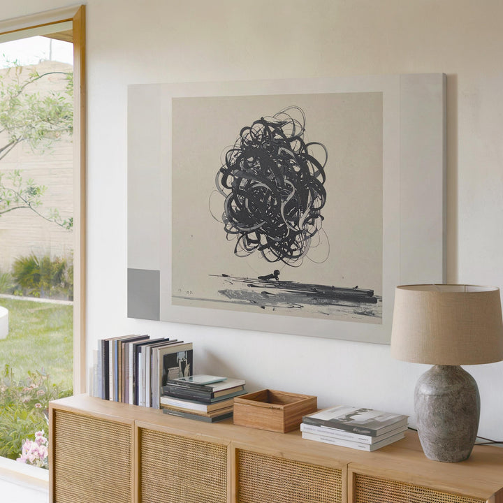 Tangled Ink Loop Abstract Canvas – Bold Black Line Art - Gifitto
