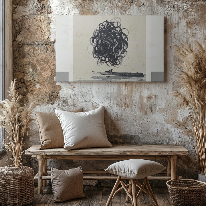 Tangled Ink Loop Abstract Canvas – Bold Black Line Art - Gifitto