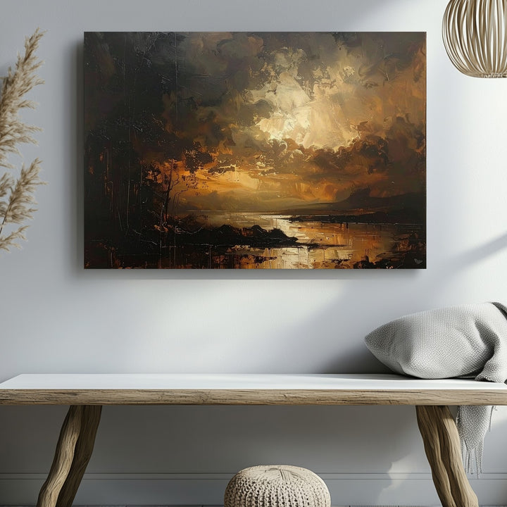 Golden Dusk Abstraction Canvas – Minimalist Atmospheric Landscape Art - Gifitto